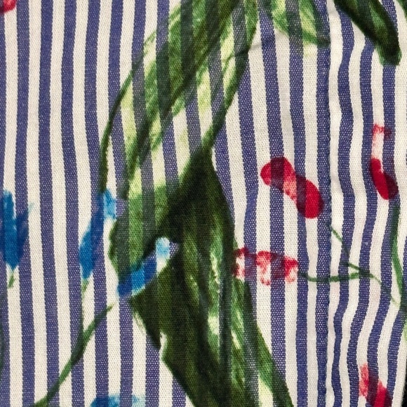 ZARA Basic Denim Blue Floral Striped Button Front, Belted Short Sleeve Dress,  S - Picture 6 of 10